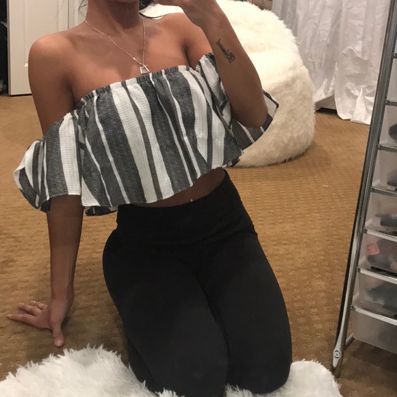 misa Tops - MISA Striped off the shoulder crop top